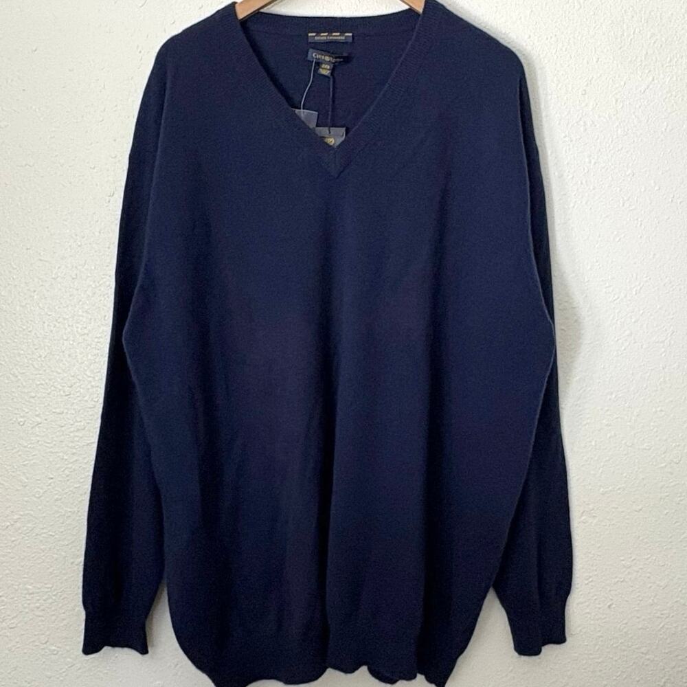 Club Room Estate Cashmere Midnight Blue V Neck Sweater Mens Size 2XB Luxury Read